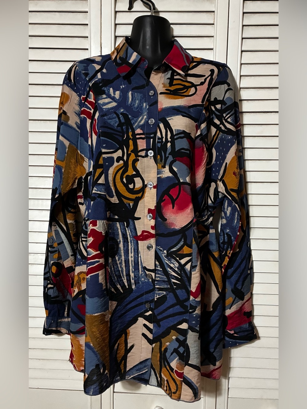 John Mark MED Abstract Print Button-Front Women’s Shirt - Multicolor